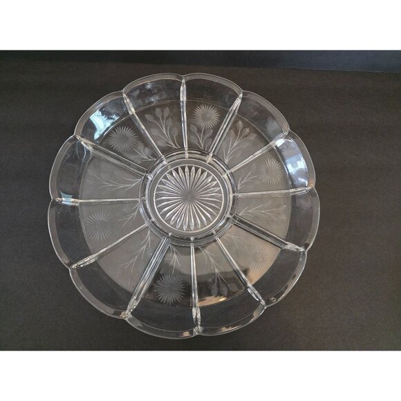 Vintage Heisey Daisy Clear Glass Divided Serving Platter With Floral Etching - Picture 1 of 4